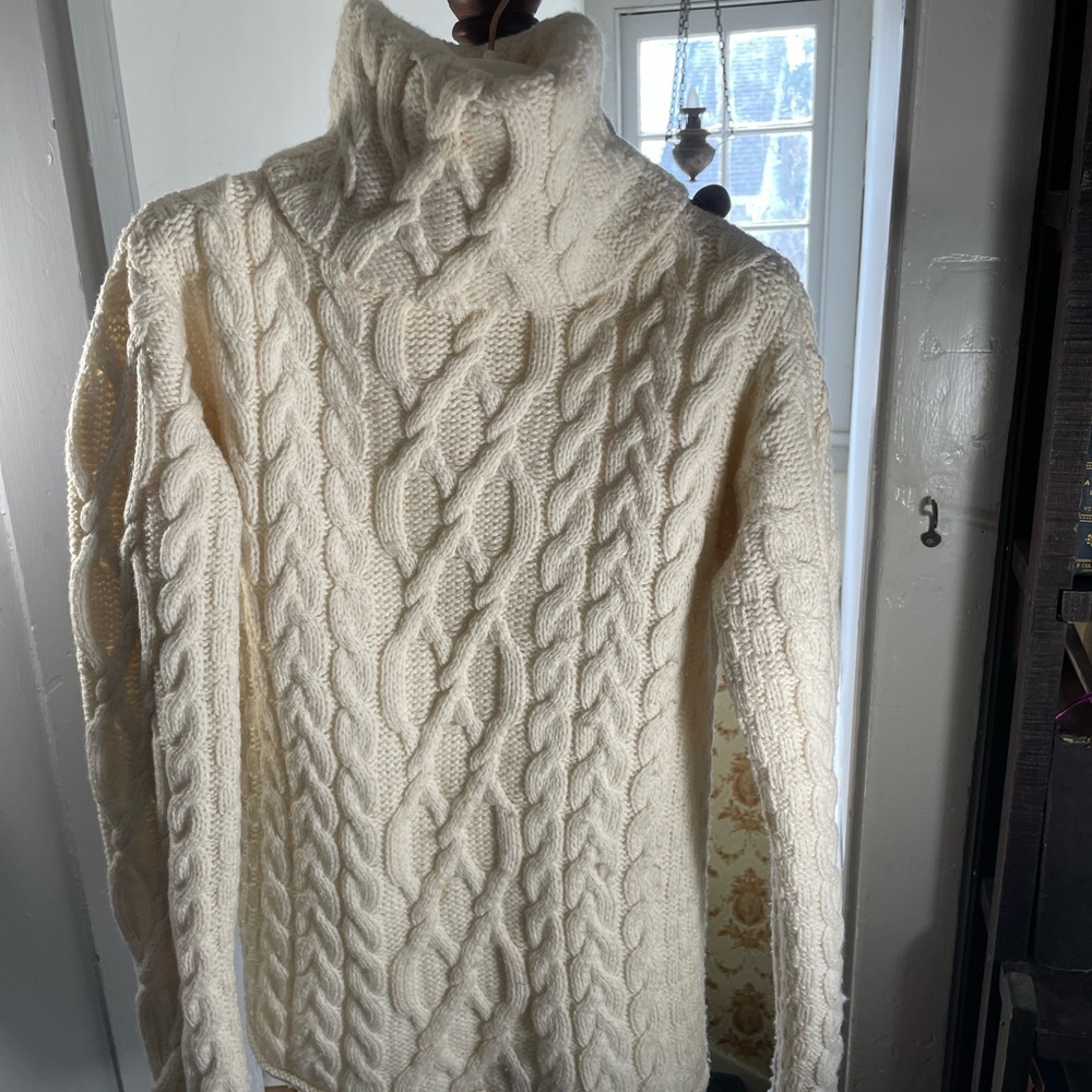 Cream Cable Knit Turtleneck Sweater